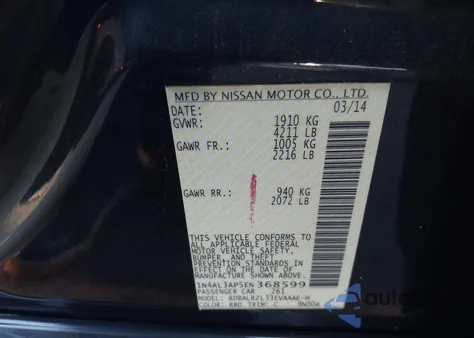 2014 Nissan Altima 2.5 S z USA, uszkodzony, nr VIN 1N4AL3AP5EN368599